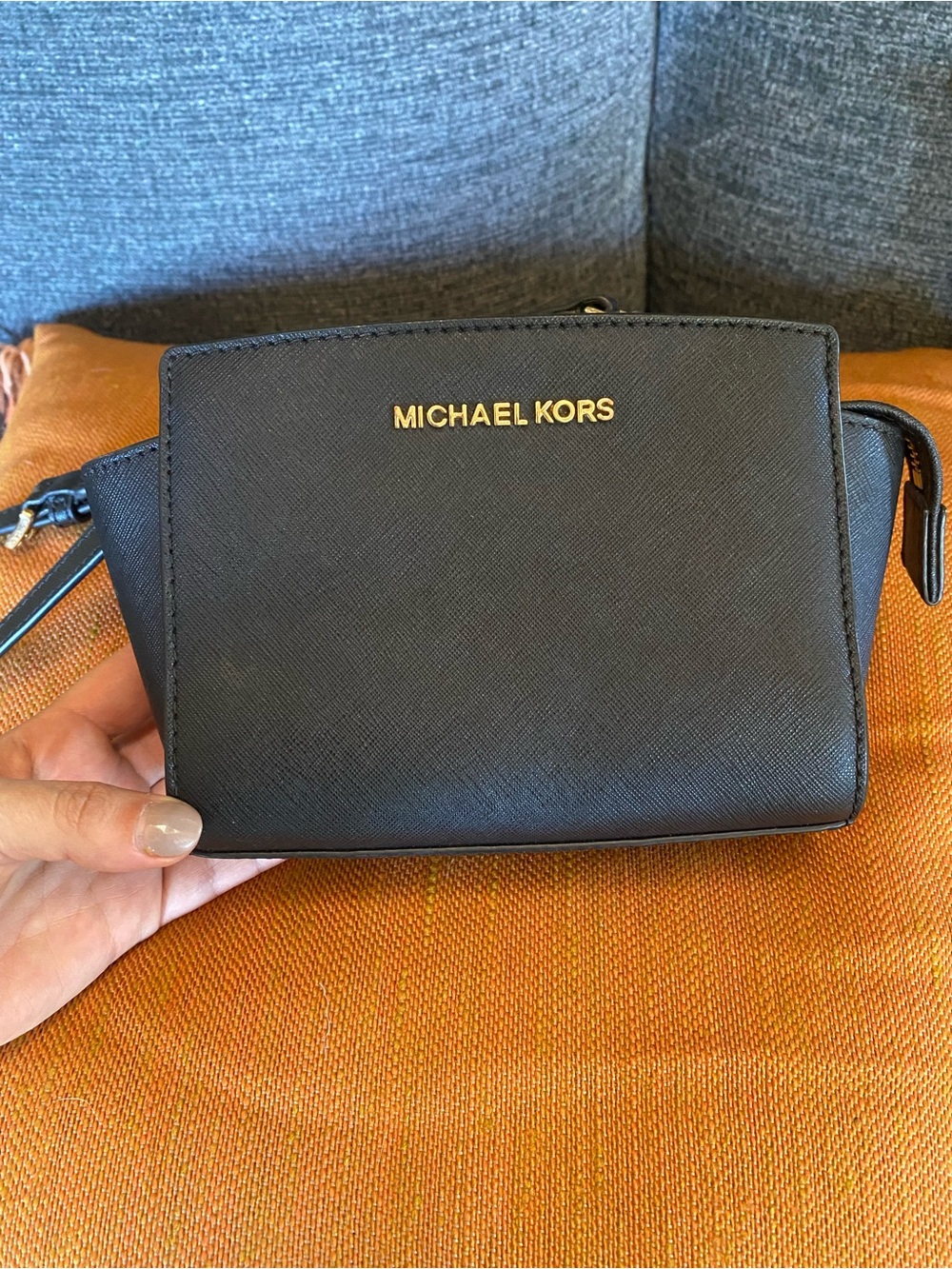 Michael Kors Black Saffiano leather mini Bag with Gold Logo